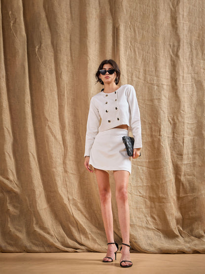 Women's White Solid Blazer