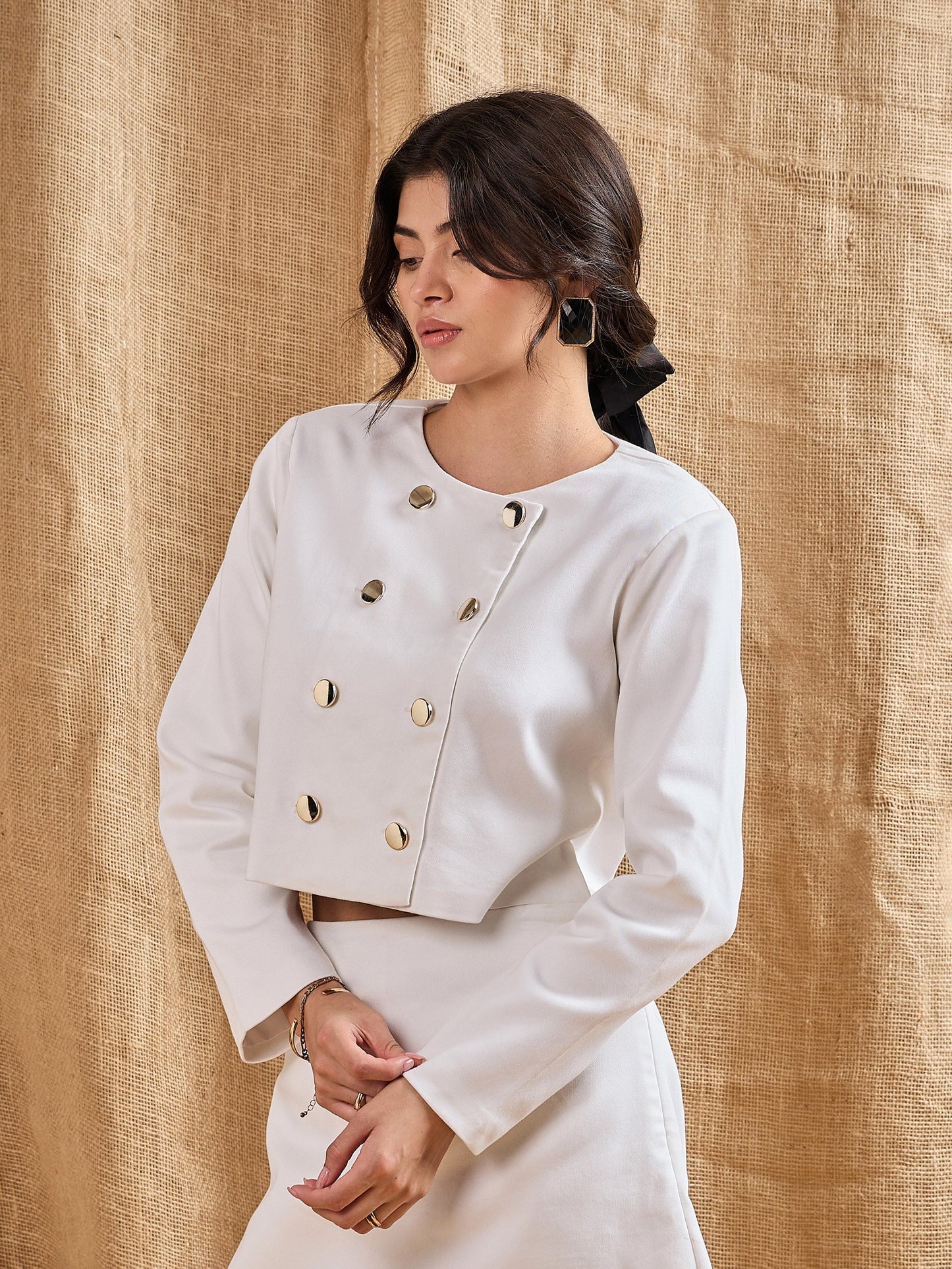 Women's White Solid Blazer