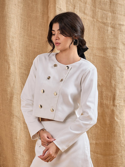 Women's White Solid Blazer