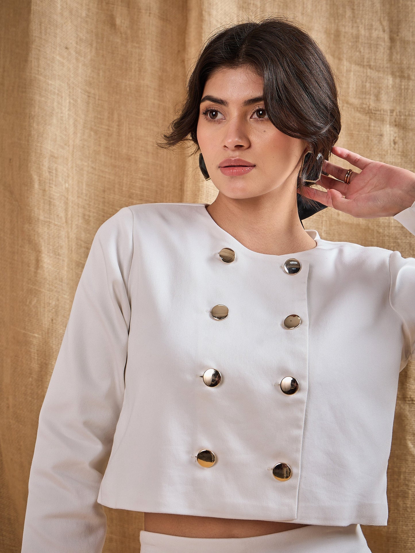 Women's White Solid Blazer
