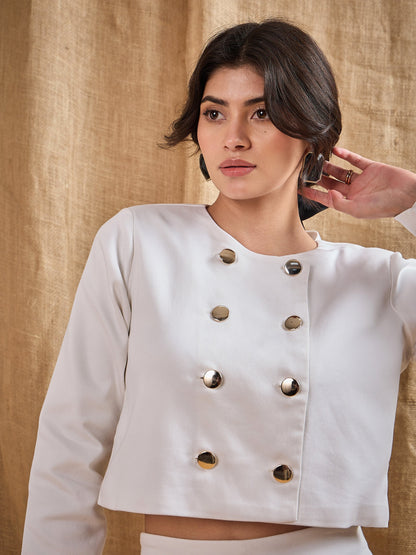 Women's White Solid Blazer