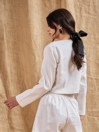 Women's White Solid Blazer