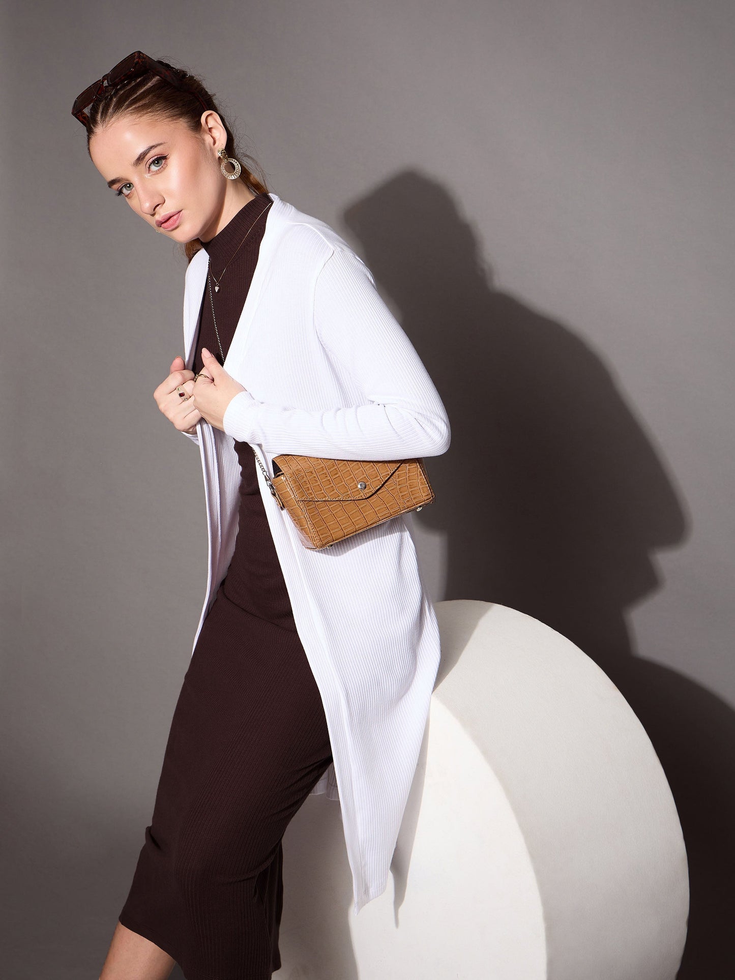 Women's White Rib Shrug