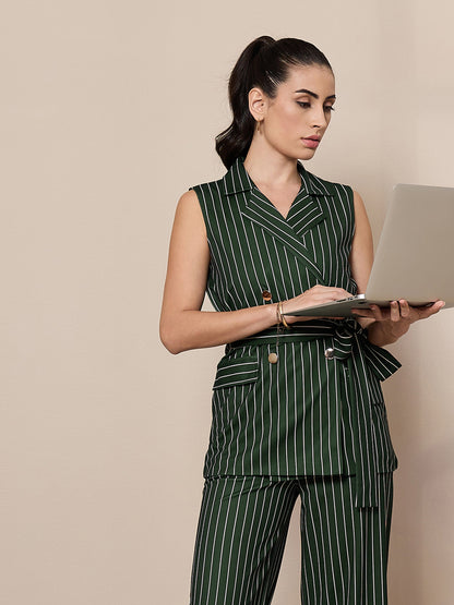 Women's Green Striped Blazer
