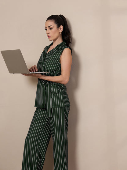 Women's Green Striped Blazer