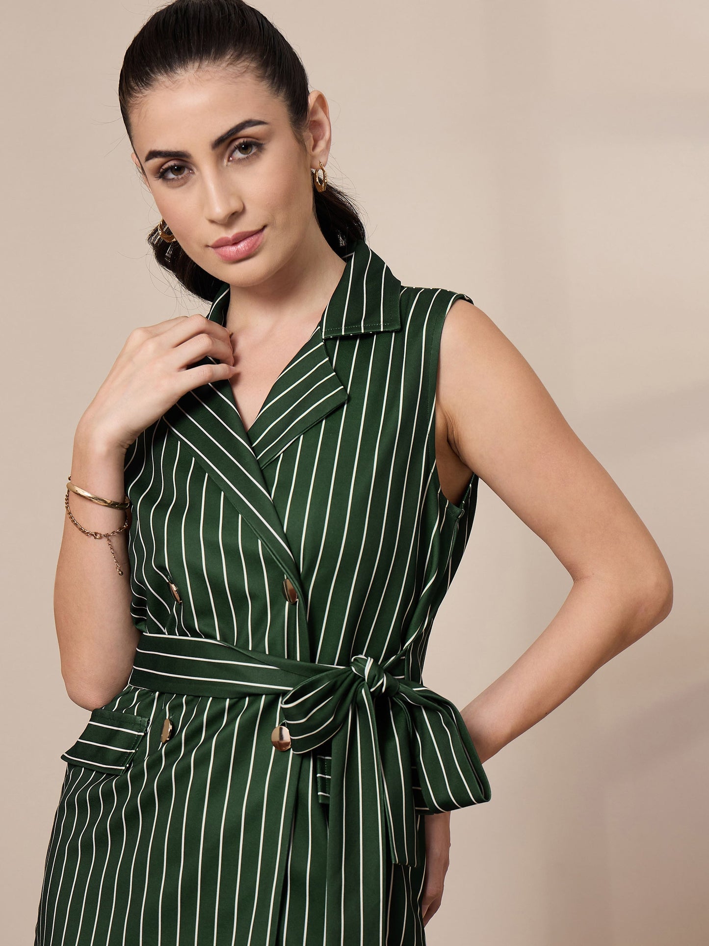 Women's Green Striped Blazer