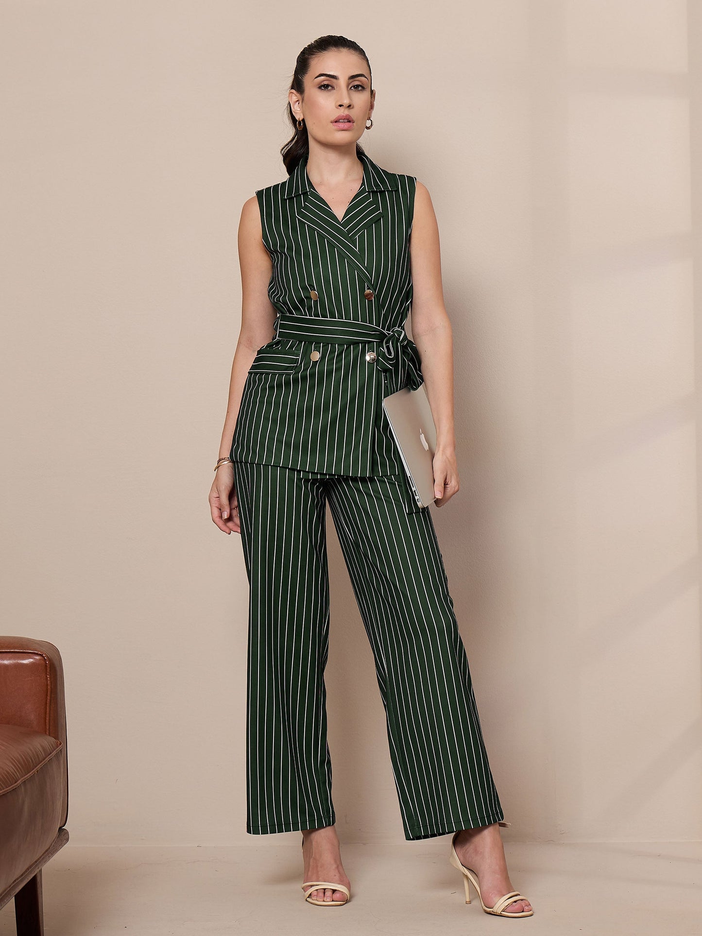 Women's Green Striped Co-Ord Set