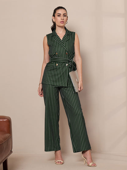 Women's Green Striped Co-Ord Set
