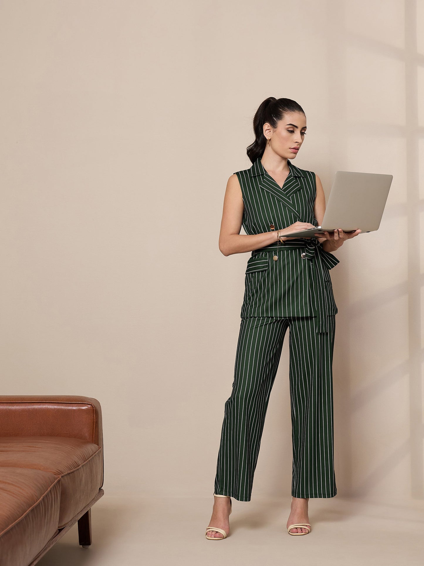 Women's Green Striped Co-Ord Set