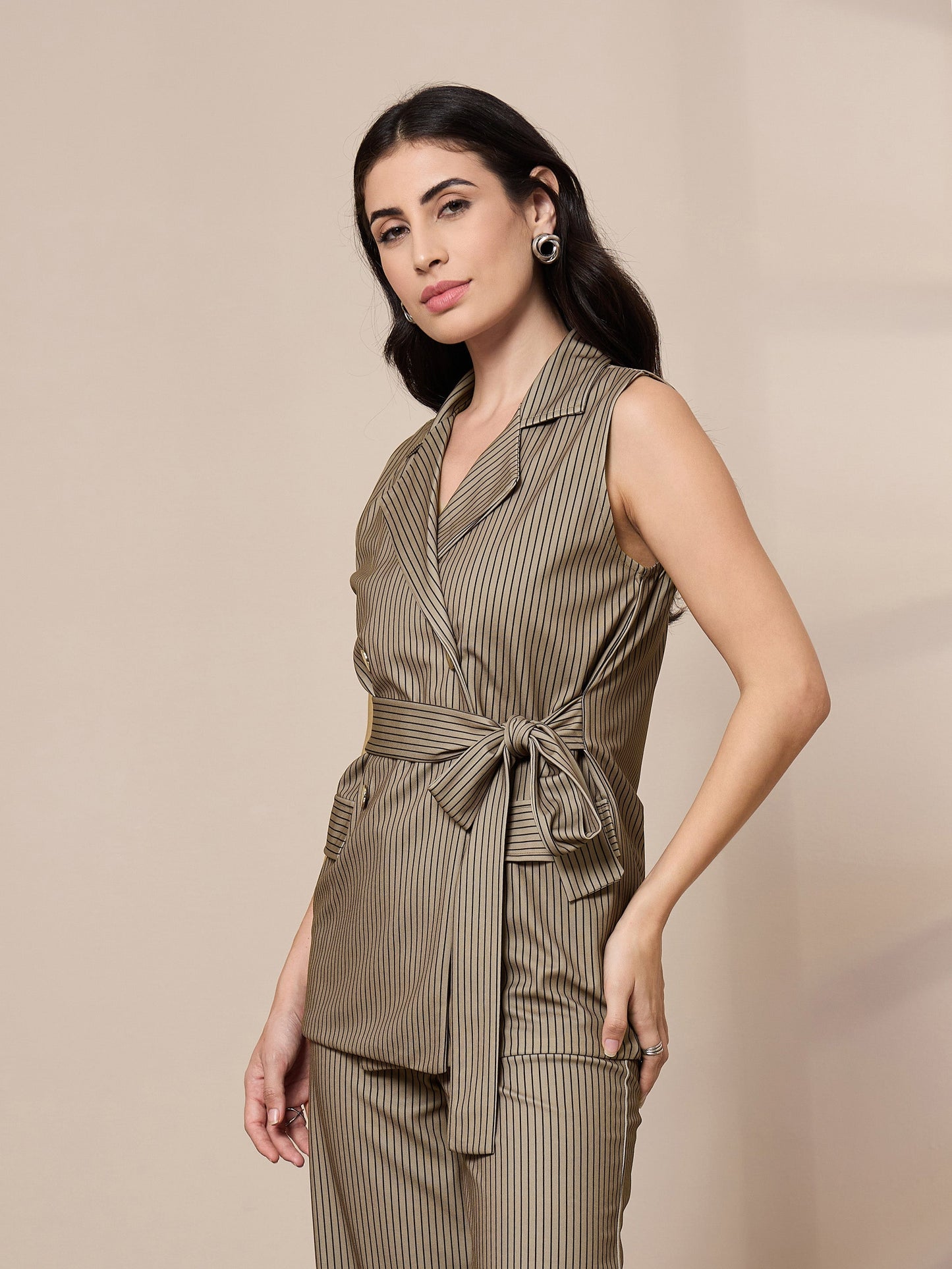Women's Beige Striped Blazer