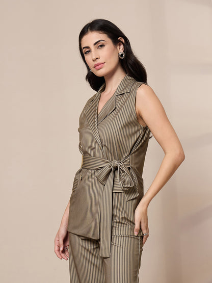Women's Beige Striped Blazer
