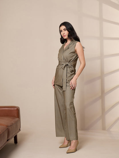 Women's Beige Striped Co-Ord Set