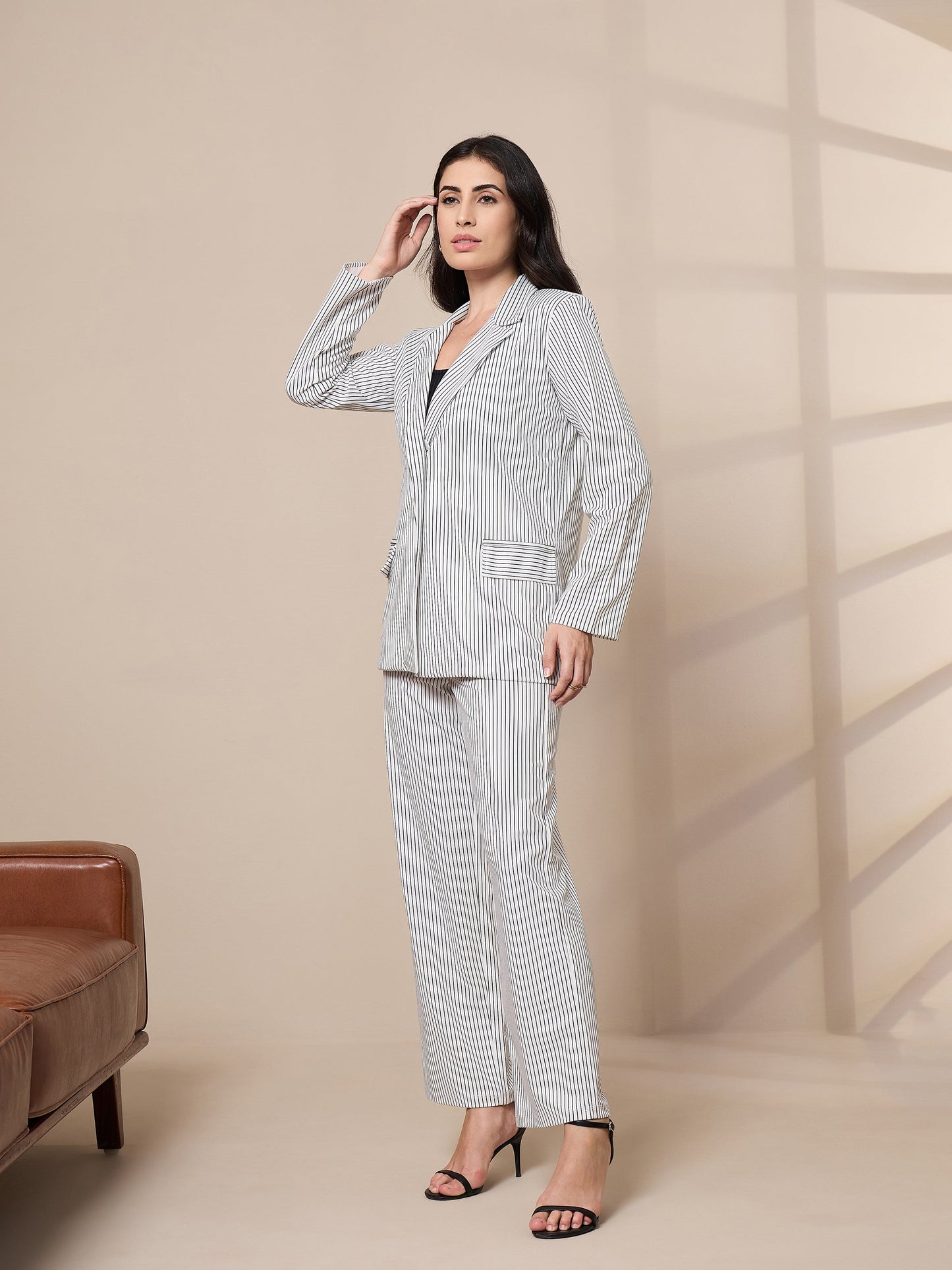 Women's White Striped Co-Ord Set