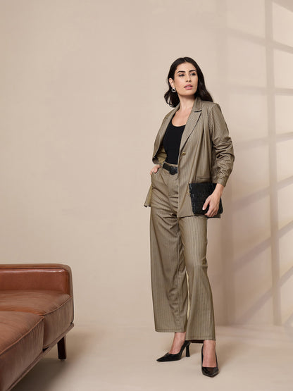 Women's Beige Striped Blazer