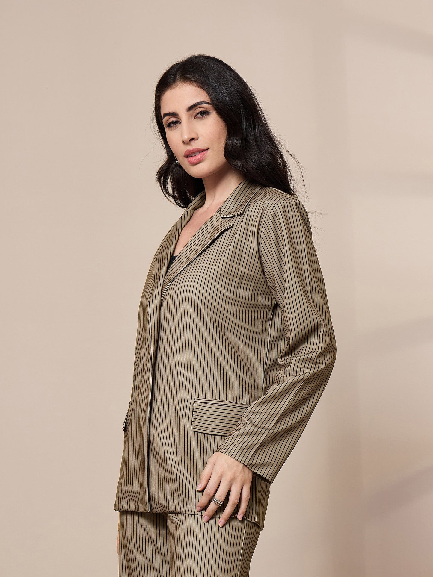 Women's Beige Striped Blazer