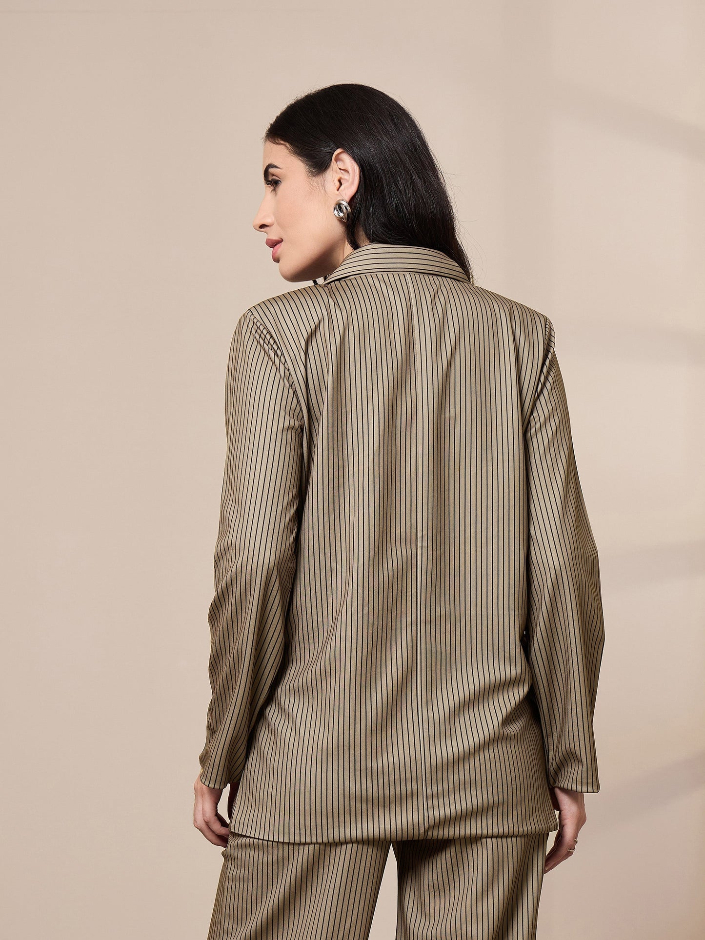 Women's Beige Striped Blazer