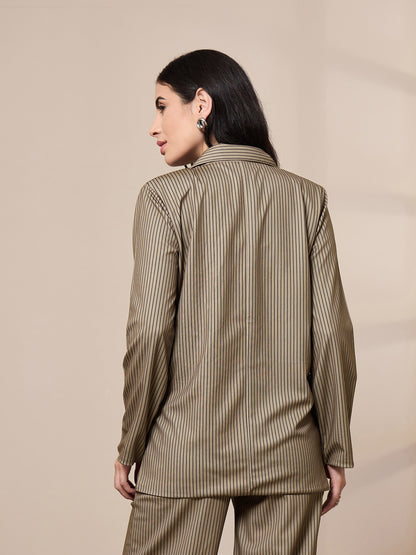 Women's Beige Striped Blazer