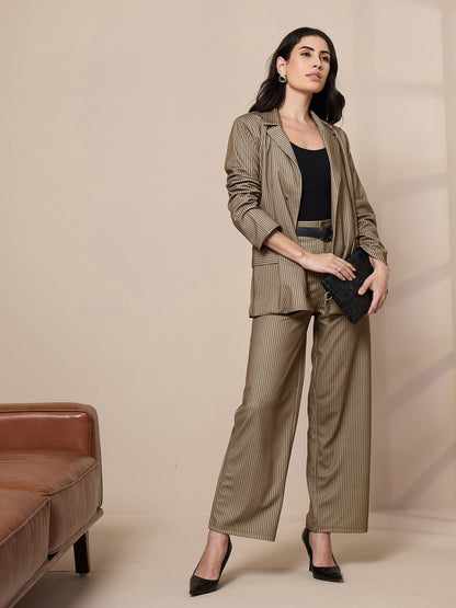 Women's Beige Striped Co-Ord Set