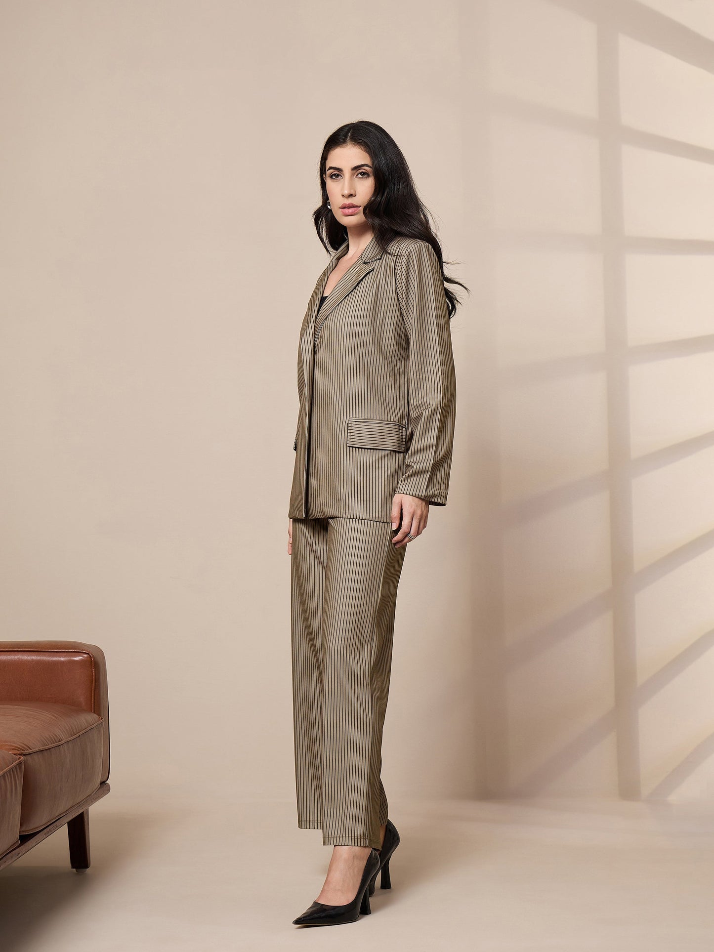 Women's Beige Striped Co-Ord Set