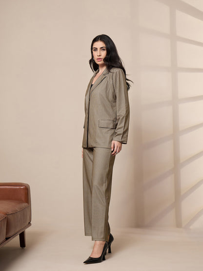 Women's Beige Striped Co-Ord Set
