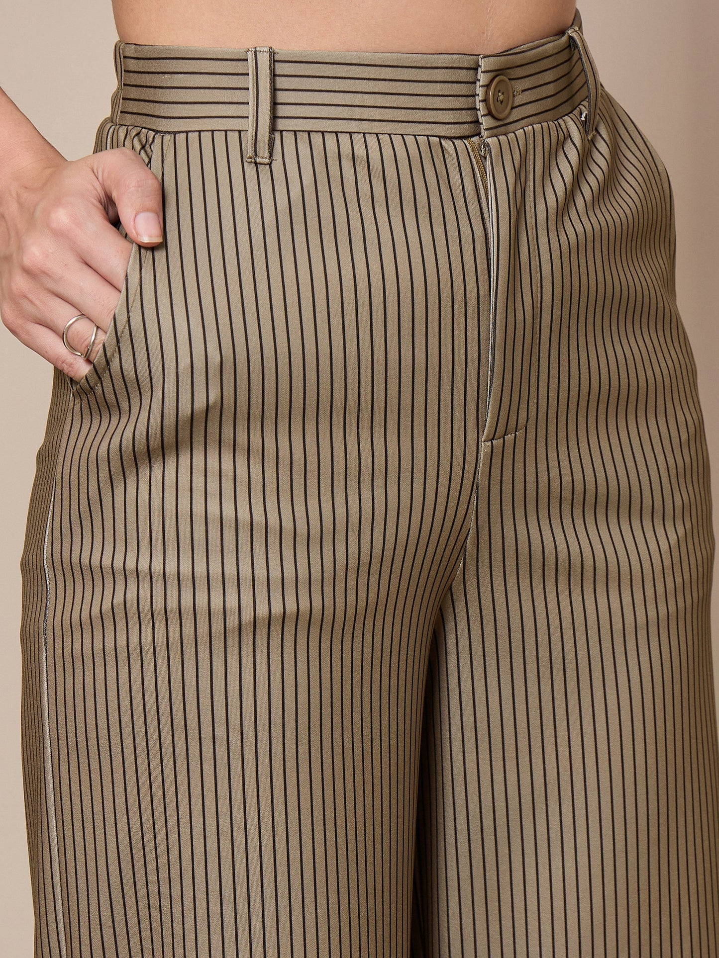 Women's Beige Striped Co-Ord Set