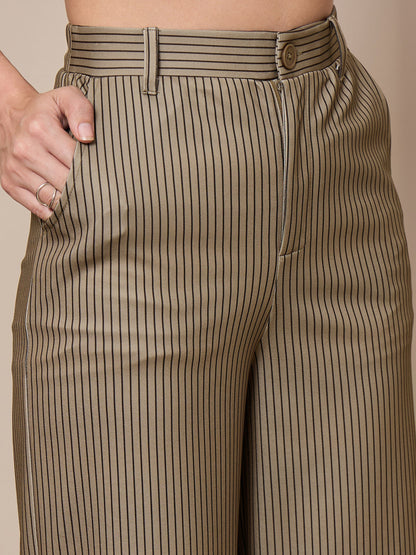 Women's Beige Striped Co-Ord Set