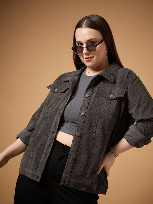 Women's Grey Solid Jacket