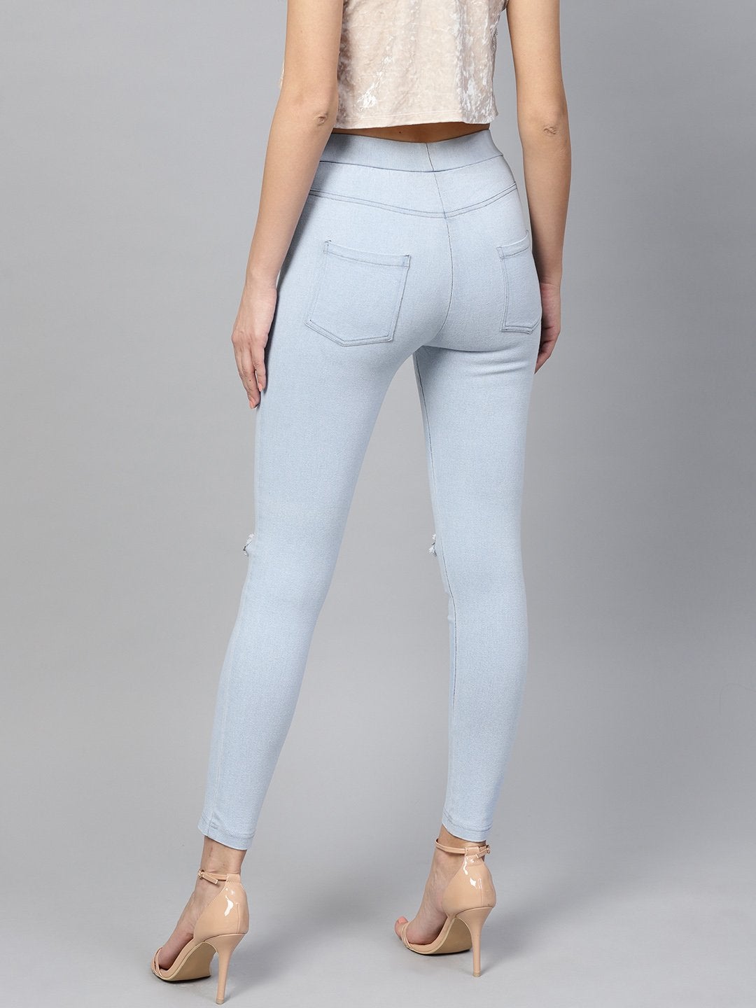 Women's Blue Knee Slit Jeggings