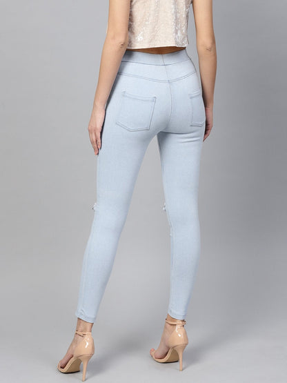 Women's Blue Knee Slit Jeggings