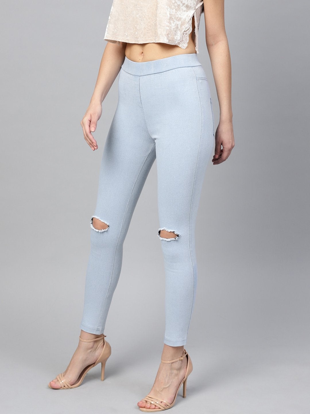 Women's Blue Knee Slit Jeggings