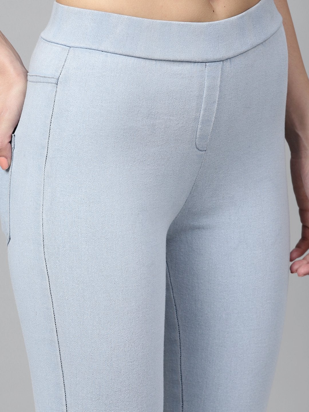 Women's Blue Knee Slit Jeggings