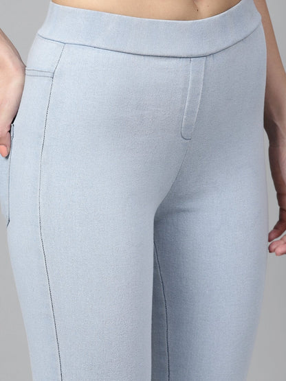 Women's Blue Knee Slit Jeggings