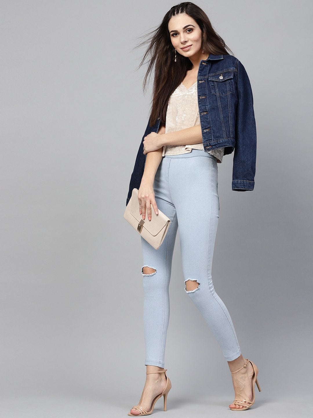 Women's Blue Knee Slit Jeggings