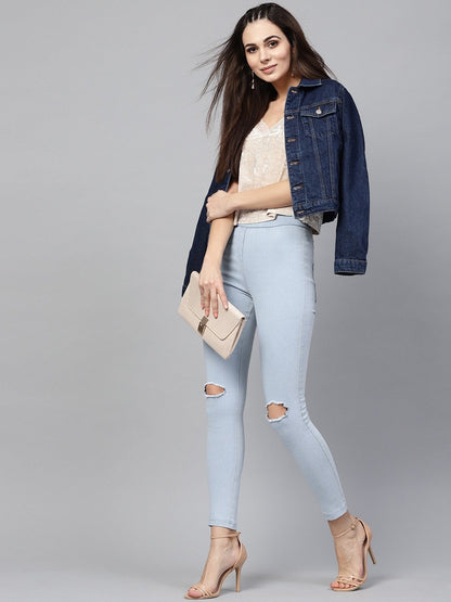 Women's Blue Knee Slit Jeggings