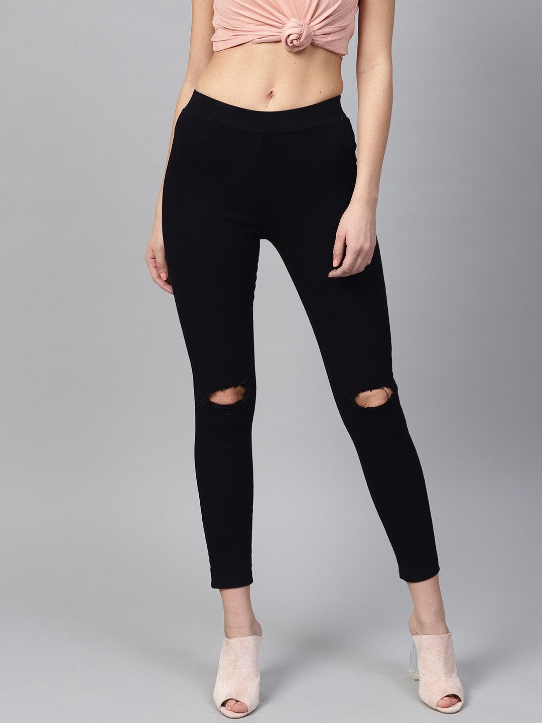 Women's Black Knee Slit Jeggings