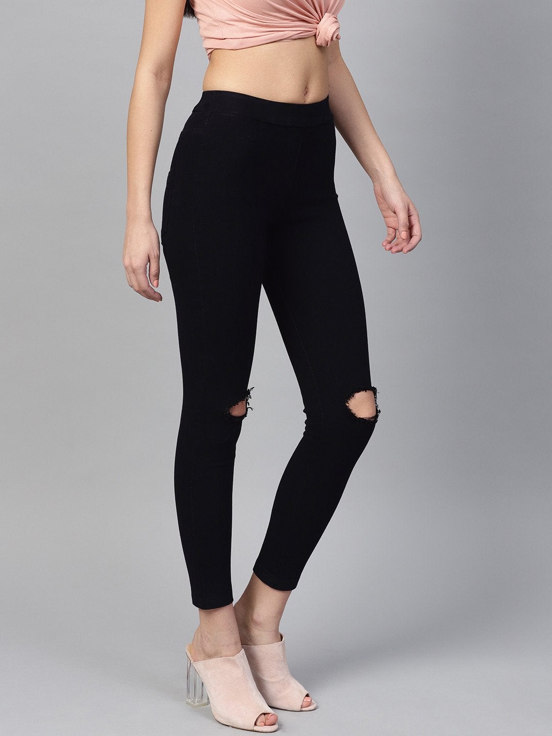 Women's Black Knee Slit Jeggings