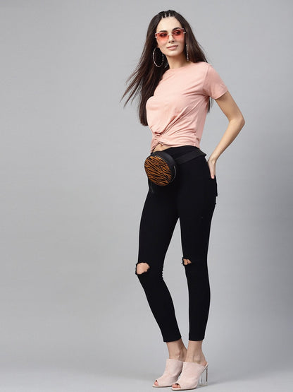 Women's Black Knee Slit Jeggings