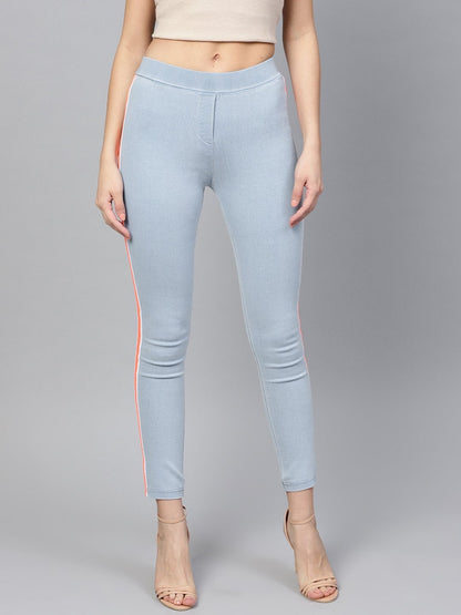 Women's Blue Neon Side Tape Jeggings