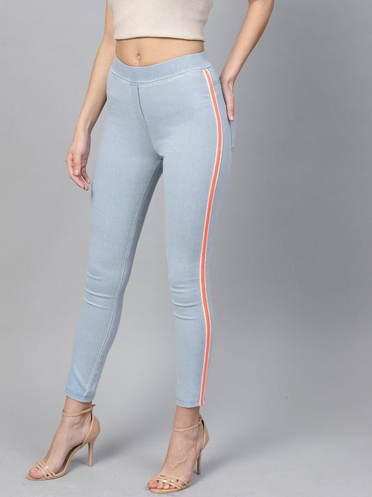 Women's Blue Neon Side Tape Jeggings