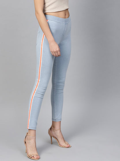 Women's Blue Neon Side Tape Jeggings