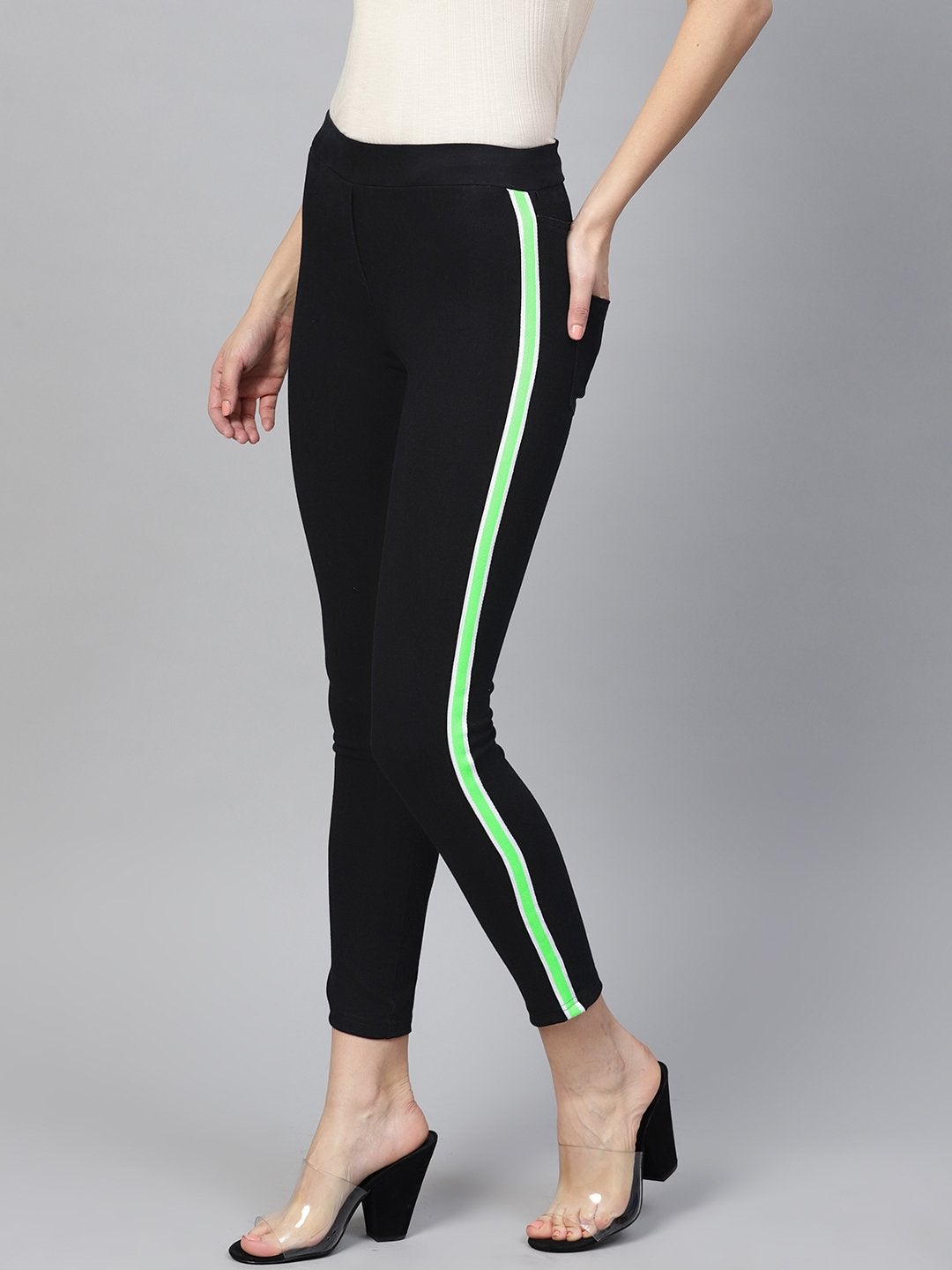 Women's Black Neon Side Tape Jeggings