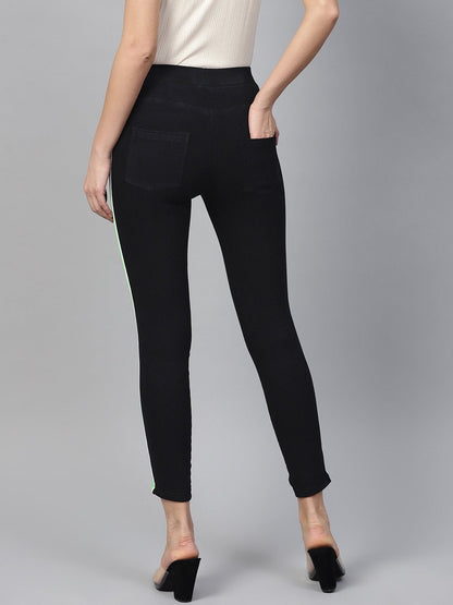 Women's Black Neon Side Tape Jeggings