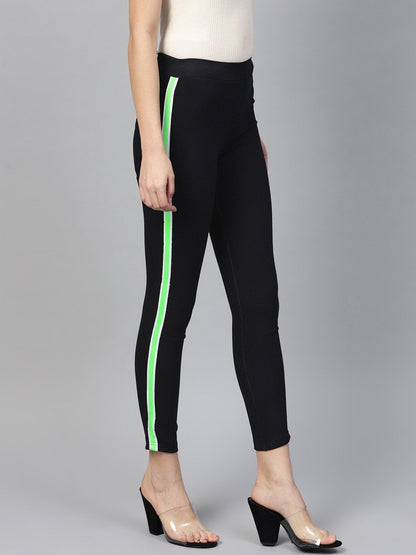 Women's Black Neon Side Tape Jeggings