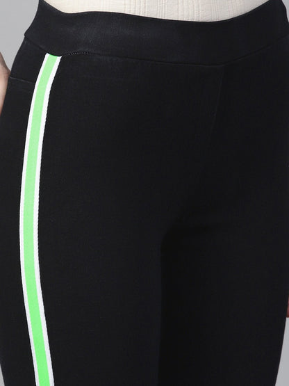 Women's Black Neon Side Tape Jeggings