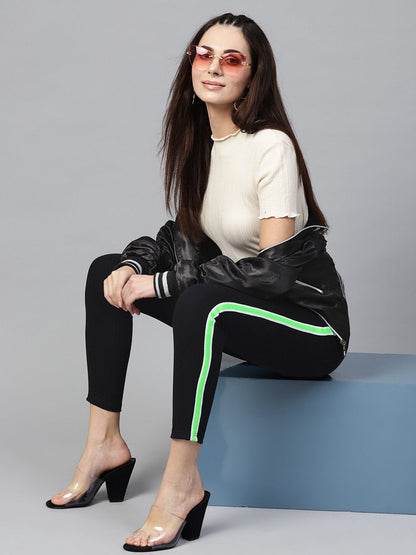 Women's Black Neon Side Tape Jeggings