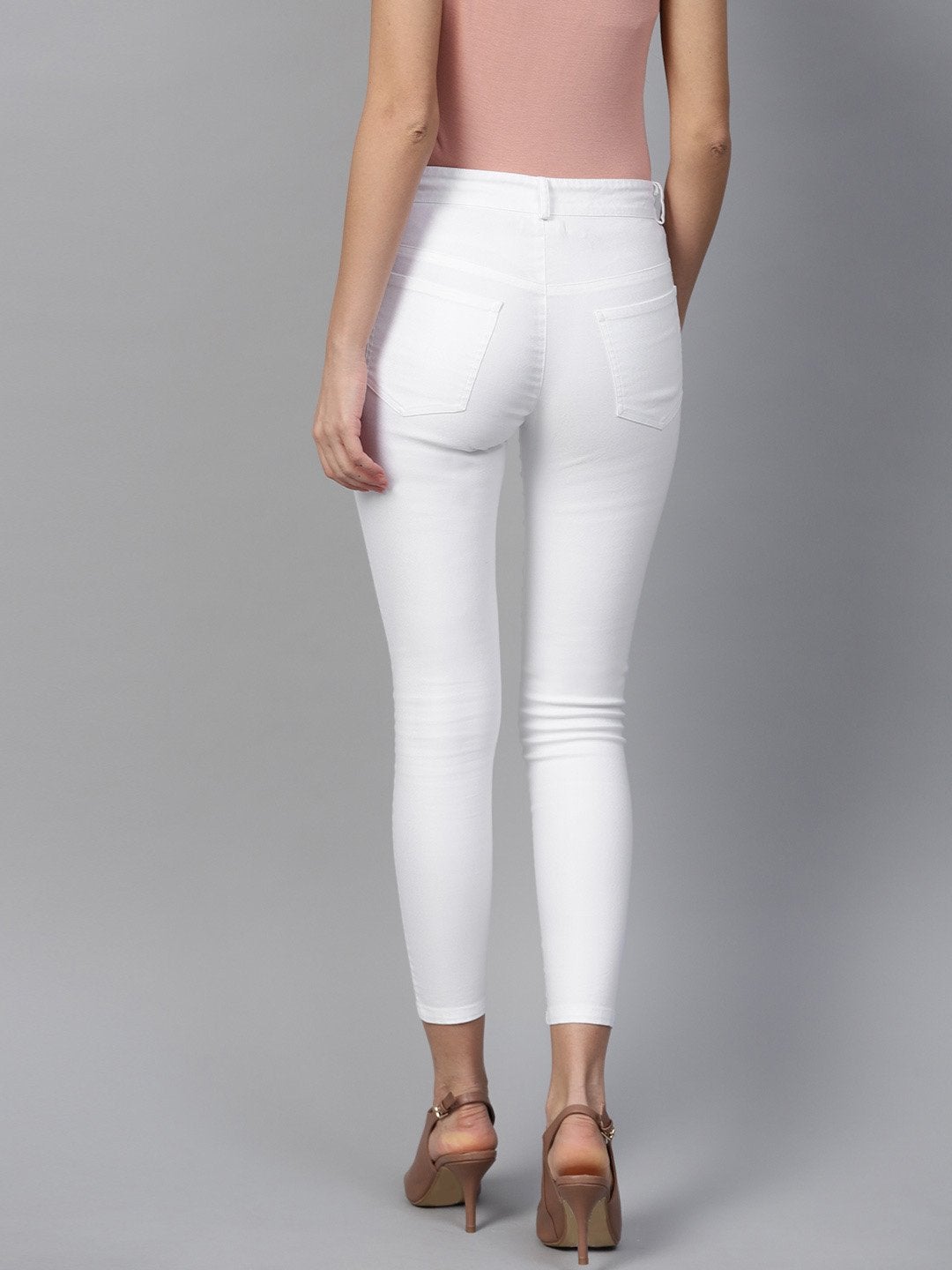 Women's White Front Pocket Embellished Jeans