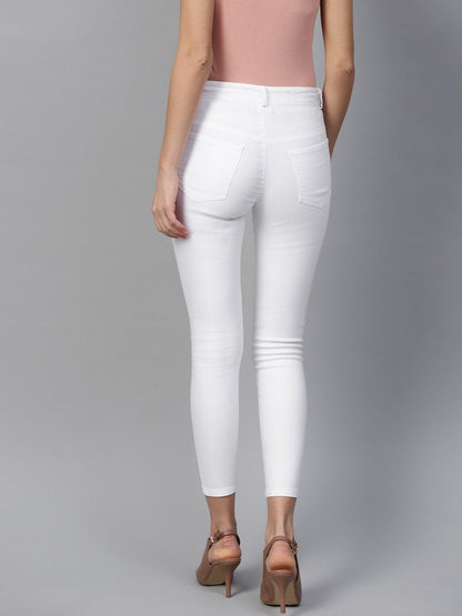 Women's White Front Pocket Embellished Jeans