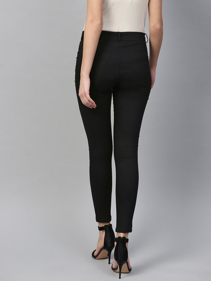 Women's Black Front Pocket Embellished Jeans