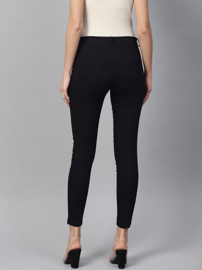Women's Black Pearl Embellished Slit Knee Jeans