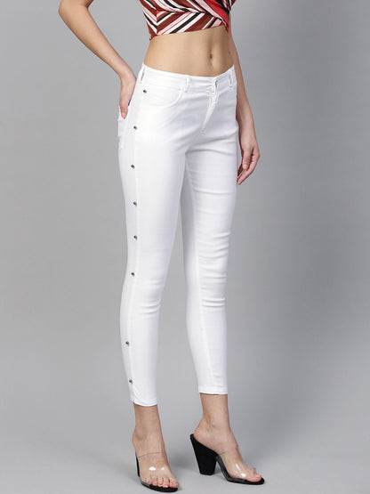 Women's White Side Seam Pearl Jeans